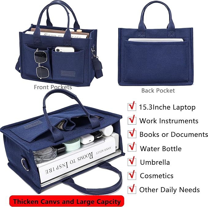 Tote Bag for Women With Compartments,Large Canvas Tote Women's Purse Crossbody Bags Work Laptop Book Bag Satchels Handbags