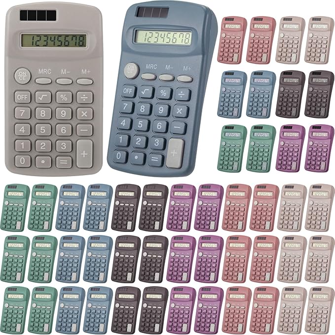 36 Pcs Pocket Size Solar Calculators Bulk for Classroom Mini Basic Calculator Solar Battery Dual Power 8 Digit Display for Kids Student School Office Accounting Tool