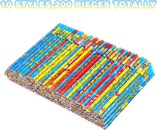 Kolewo4ever Inspirational Pencils, 200 Pieces with 10 Different Designs, Words of Encouragement Printed on Sharpened Pencils, Graphite Core, Colorful Erasers, Suitable for School