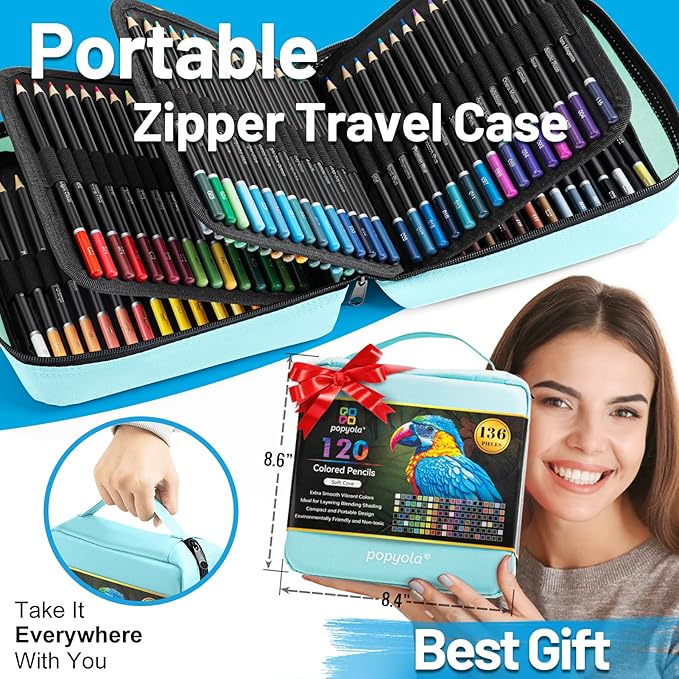 136 PCS Colored Pencils Set for Adult Coloring Books, 120 Colored Pencils with Sketchbook, Coloring Book, Sharpener, Soft Core Oil-Based Coloring Pencils for Artists Drawing Sketching Blending Shading