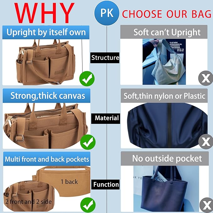 Tote Bag for Women With Compartments,Large Canvas Tote Women's Purse Crossbody Bags Work Laptop Book Bag Satchels Handbags