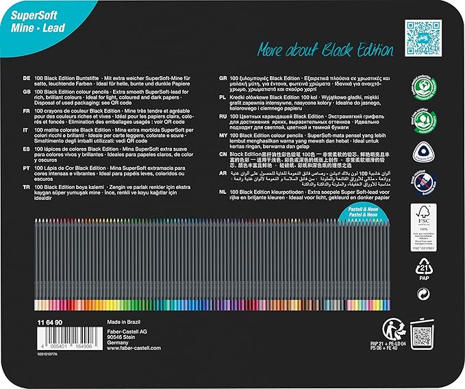 Faber-Castell Black Edition Colored Pencils, Classic 1 Count (Pack of 100)