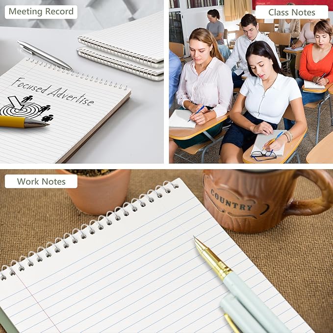 6 Pack 8.5 x 11'' Top Bound Office Steno Book Wide Ruled Double Sided Spiral Notebooks Reliable White Paper 70 Sheets/Pad Pastel Colors Covers for Writing School Notes(Classic Color)