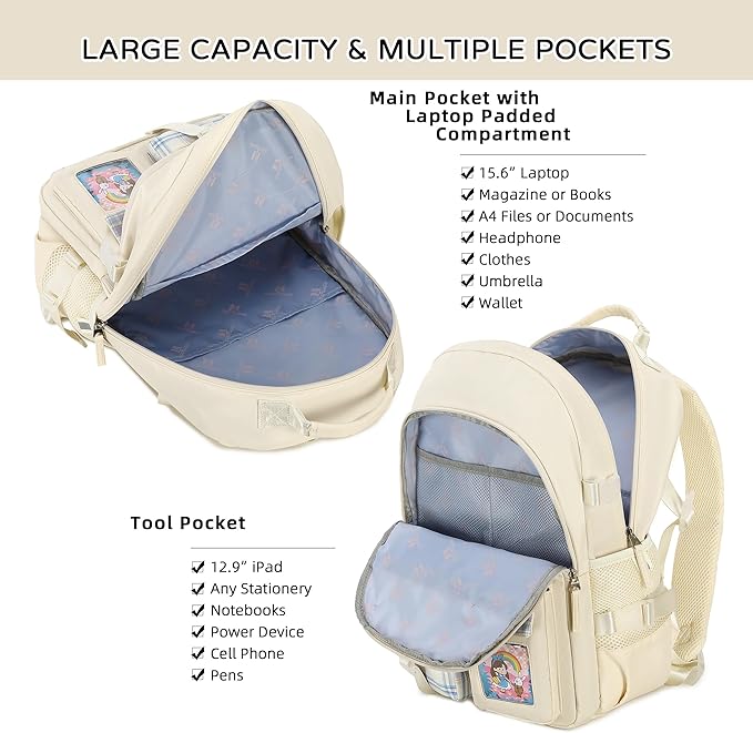 Hey Yoo Cute Backpack for School Backpack for Girls Backpack with Lunch Box Bookbag Set Kids Backpacks for Teen Girls