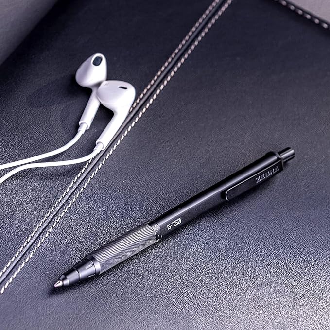 Zebra Pen G-750 Gel Pen 2-Pack, Black Ink, 0.7mm Medium Point, Black Brass Barrel, Knurled Grip, Secure Metal Clip, Refillable (49812)