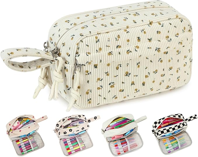 Bluboon Big Capacity Pencil Case Pencil Pouch Pen Case School Supplies Cute Pencil Box Pencil Bag for Teen Girls Boys Women Man (Black Floral 92)