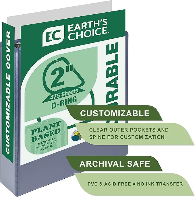 Samsill Plant-Based 2 Inch Durable D-Ring, Made in USA, View Binder, Eco-Friendly, USDA Certified Biobased, 2 Pack, Indigo Blue