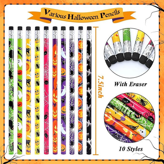 50Pcs Halloween Pencils Kids Colored Pencils with Erasers Assorted Pattern Pencils for Halloween Gifts Party Favors Trick or Treat Halloween Goodies Bags Filler Classroom Rewards for Child Adult