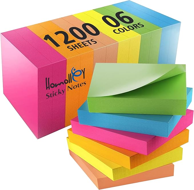 (12 Pads) Sticky Notes 3x3 in 100 Sheets/Pad, Self-Sticky Note Pads, 6 Bright Colors Super Sticky Pads - Easy to Post for School, Office Supplies, Desk Accessories
