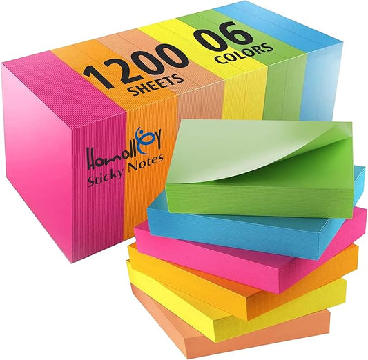 (12 Pads) Sticky Notes 3x3 in 100 Sheets/Pad, Self-Sticky Note Pads, 6 Bright Colors Super Sticky Pads - Easy to Post for School, Office Supplies, Desk Accessories