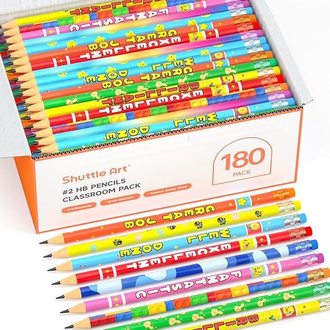Shuttle Art Assorted Colorful Pencils, 180 Pack Kids Pencil Bulk with 12 Designs, #2 HB, Pre-sharpened Awards and Incentive Pencils for Kids School Home Party, easter pencils bulk