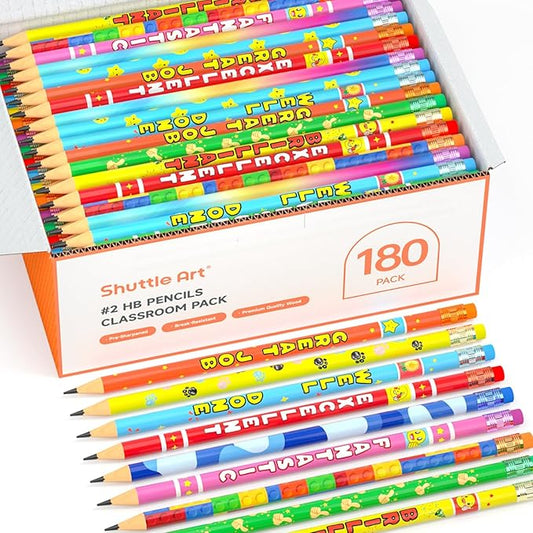 Shuttle Art Assorted Colorful Pencils, 180 Pack Kids Pencil Bulk with 12 Designs, #2 HB, Pre-sharpened Awards and Incentive Pencils for Kids School Home Party, easter pencils bulk