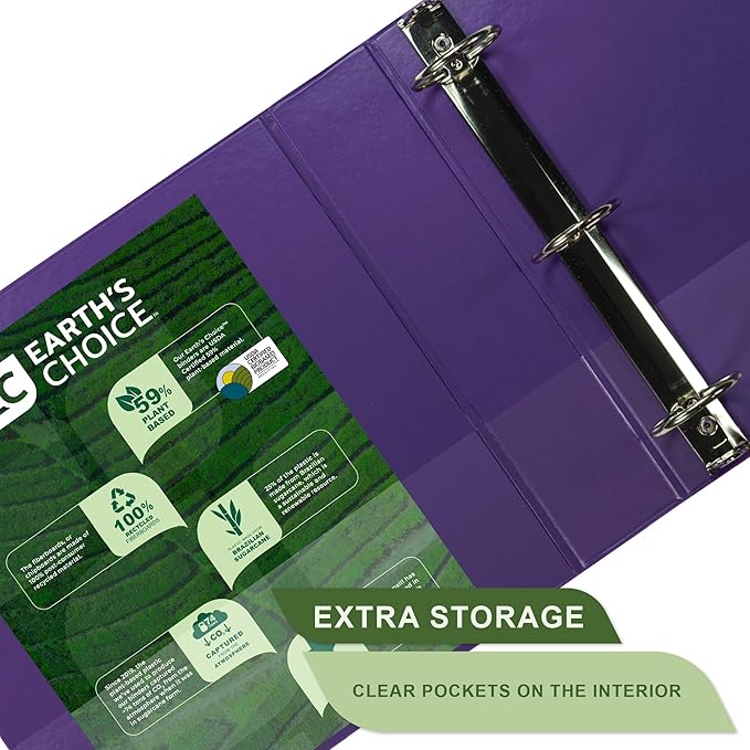 Samsill Plant-Based 2 Inch Durable Round Ring, Made in USA, View Binder, Eco-Friendly, USDA Certified Biobased, 2 Pack, Purple