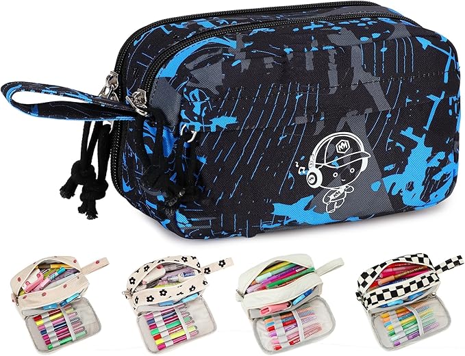 Bluboon Big Capacity Pencil Case Pouch Pen Case School Supplies Cute Pencil Box Bag for Teen Girls Boys Women Man (Graffiti Blue)