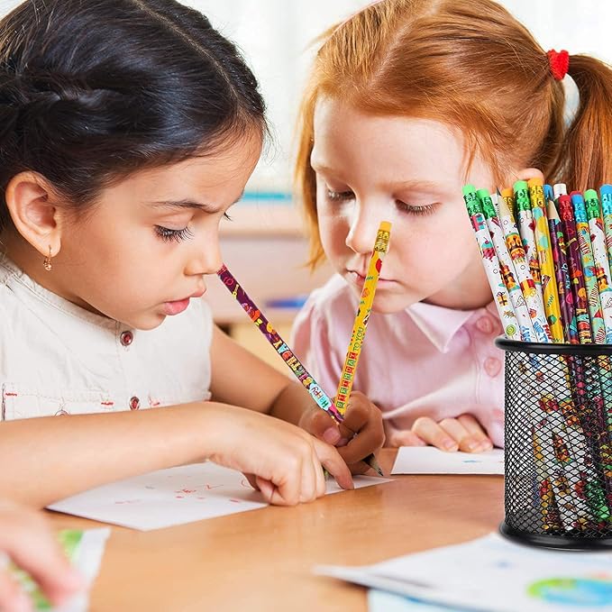 Kolewo4ever 100 Pieces Happy Birthday Pencils Colorful Printed Birthday Pencil with Top Erasers for Teachers Classrooms Reward Birthday Party Kids Gifts Supplie