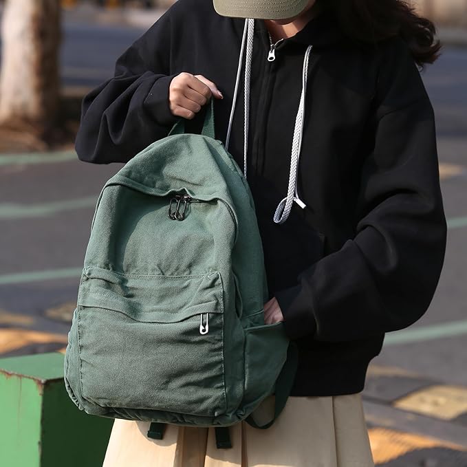 Vintage Canvas Backpack for Women Grunge Hippie Cute Boho School Backpack Casual Y2K Aesthetic Backpack (Green)