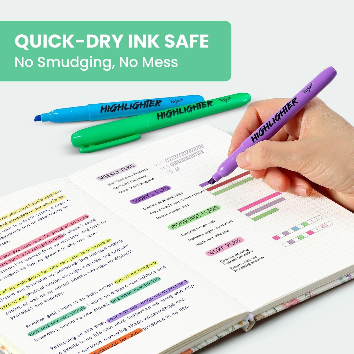 Taja 96 Pack Highlighters Bulk Assorted Bright Colors, 6 Colors Chisel Tip Highlighters Markers Set with No Bleed Ink, Perfect for School & Office Supplies