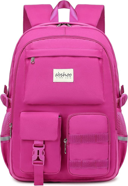 abshoo Big Student Laptop Backpack For College Women Middle High School Teen Girls Bookbag Travel Daypack (Hot Pink)