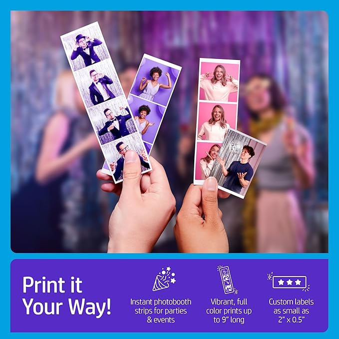 HP Sprocket Panorama Instant Color Label & Smartphone Photo Printer - Portable - Personalize Prints 2” x .5”- 9” on Zink Sticky-Back Photos - Create Photobooth Strips & Custom Designs in App - Pink