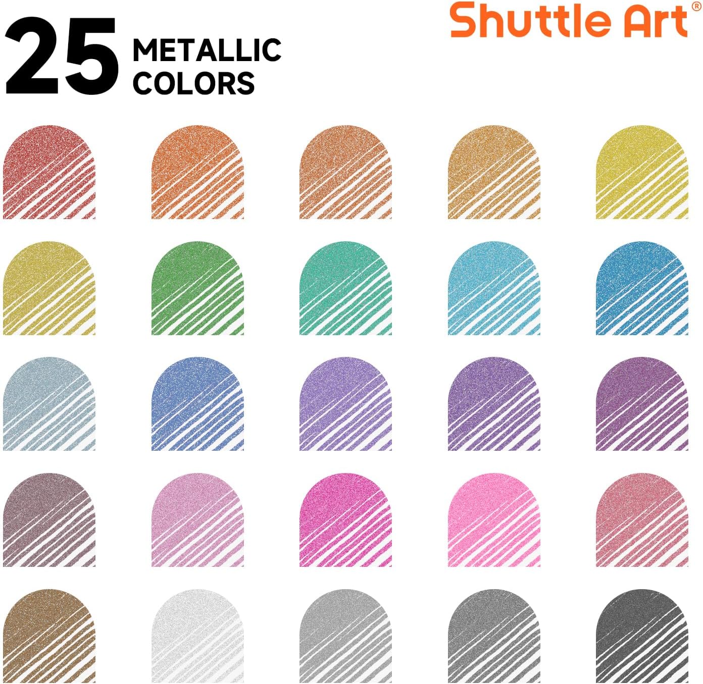 Shuttle Art 50 Pack Metallic Gel Pens, 25 Metallic Gel Pens Set with 25 Refills Perfect for Adult Coloring Books Doodling Drawing Art Markers
