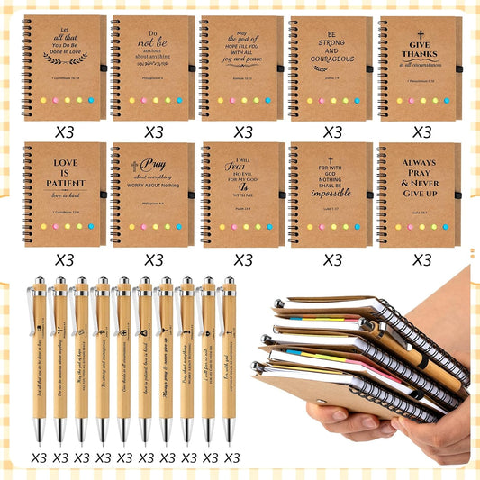 30 Sets Christian Gifts Bulk Prayer Journal Christian Spiral Notebooks with Bible Ballpoint Pens Religious Small Notepad Inspirational Church Gift for Women Men Sunday School Family Bible Study Groups
