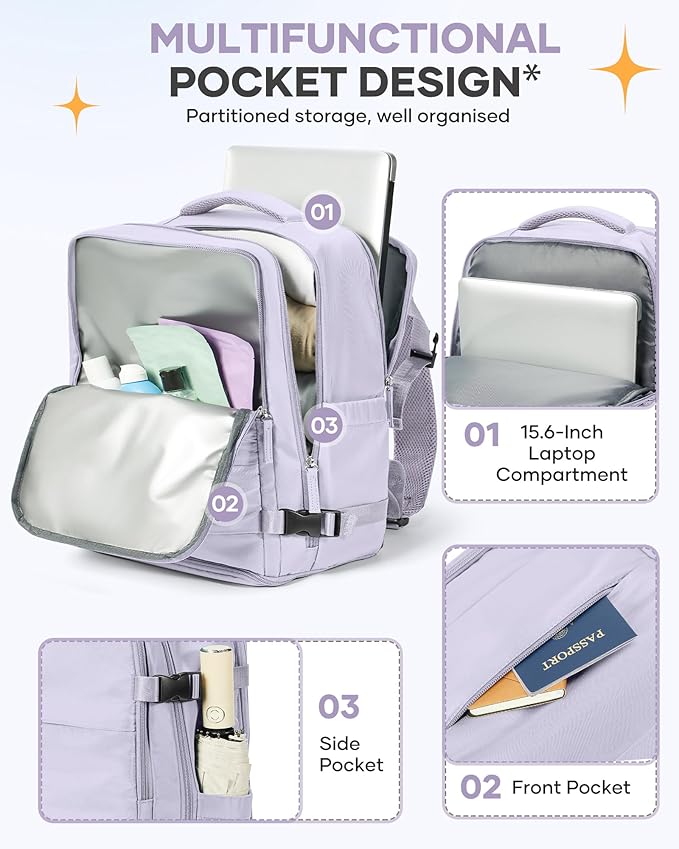 coofay Travel Backpack Carry On Flight Aapproved Personal Item Travel Bag Mochila De Viaje Travel Backpack For Men Spirit Airlines Personal Item Bag 18x14x8 Carry On Backpack For Airplanes Purple