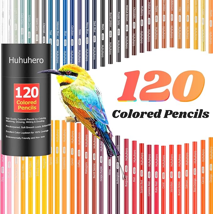 Huhuhero 120 Count Colored Pencils Set for Adult Coloring Books, Soft Core Vibrant Blendable Art Drawing Pencils, Premium Art Supplies for Kids Adults Beginners, Back to School Supplies Teacher Gifts