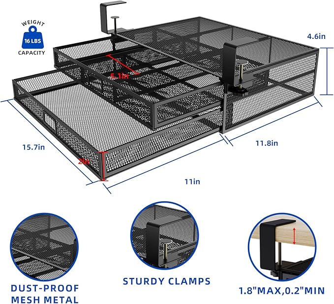 Under Desk Drawer Organizer No Drilling 2 Slide Out Drawer Under Table Storage Drawer Clamp On Under Desk Management Drawer Organizer Suitable for Home and Office