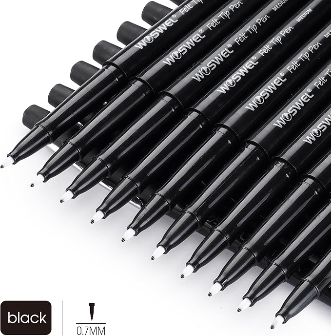 Black Felt Tip Pens - 60 Pack, 0.7mm Medium Point Pens for Journaling, Note Taking, Planner, Writing, Drawing