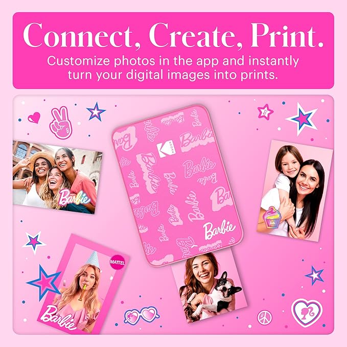KODAK x Barbie Instant Smartphone Barbie Photo Printer - Portable, Color, Wireless - Zink 2x3” Sticky-Back Photos - Print from iOS & Android Devices with Fun Editing App -Signature Style