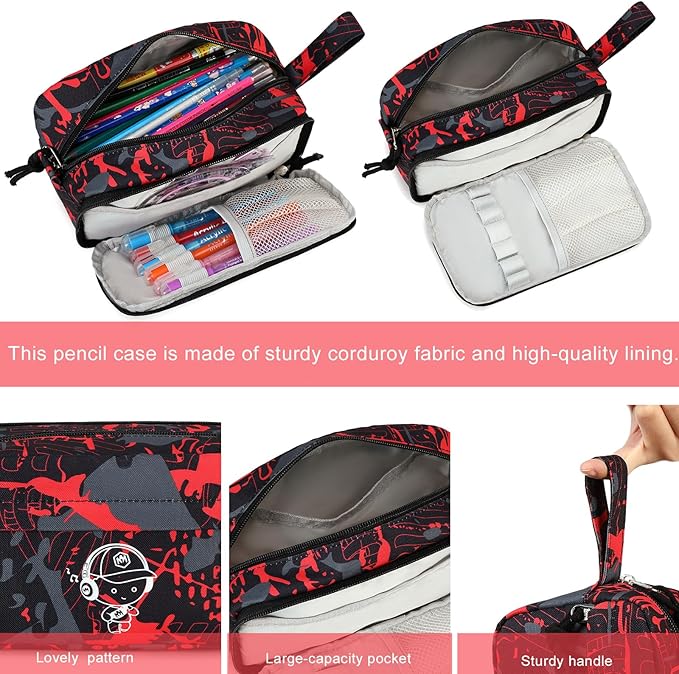 Bluboon Large Capacity Pencil Case Pen Pouch for School Supplies, Teens, Girls, Boys, Women & Men, Durable Multi-Purpose Organizer (Graffiti Red)