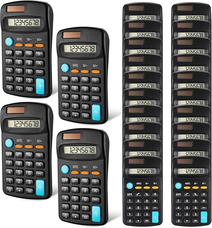 Flutesan 24 Pieces Basic Mini Calculators Bulk for Students Small Pocket Size Hand Held Calculators Desktop School Supplies for Classroom Desktop Home High School College Office(Black)