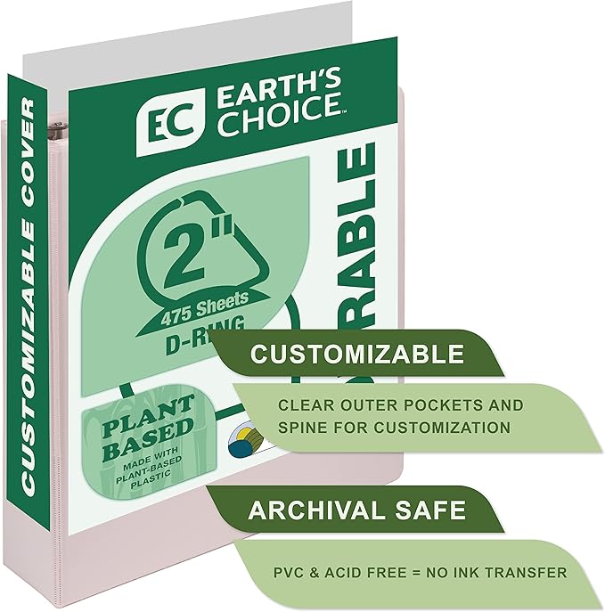 Samsill Plant-Based 2 Inch Durable D-Ring, Made in USA, View Binder, Eco-Friendly, USDA Certified Biobased, 2 Pack, Rose