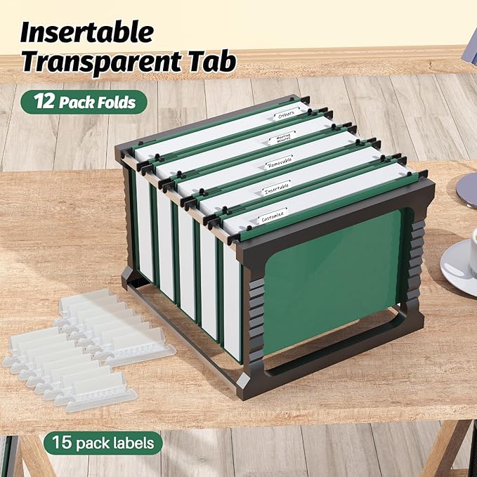 Plastic Hanging File Folders,Letter Size,Reinforced Hang Folders,Standard File Folders for Filing Cabinet,Plastic Hanging Folders,1/5-Cut Tabs,Designed for Home and Office,Green,12 Pack