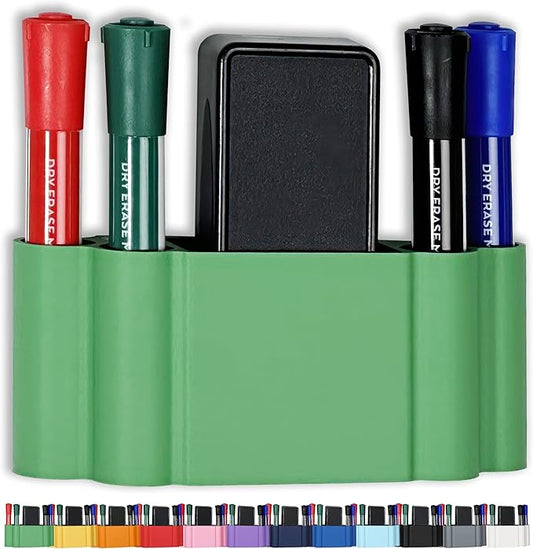 Glassboard Studio Magnetic Dry Erase Marker Holder - Super Strong for Magnetic Glass Whiteboard or Fridge - 2 Large Neodymium Magnets - No Slip Grip - Eco-Friendly PLA Plastic (Spring Green, KIT)