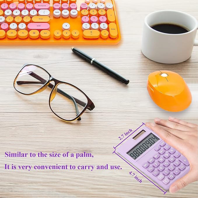 Basic Calculator, Desktop Cute Pocket Size Mini Calculators for School, Office, Home (Purple)