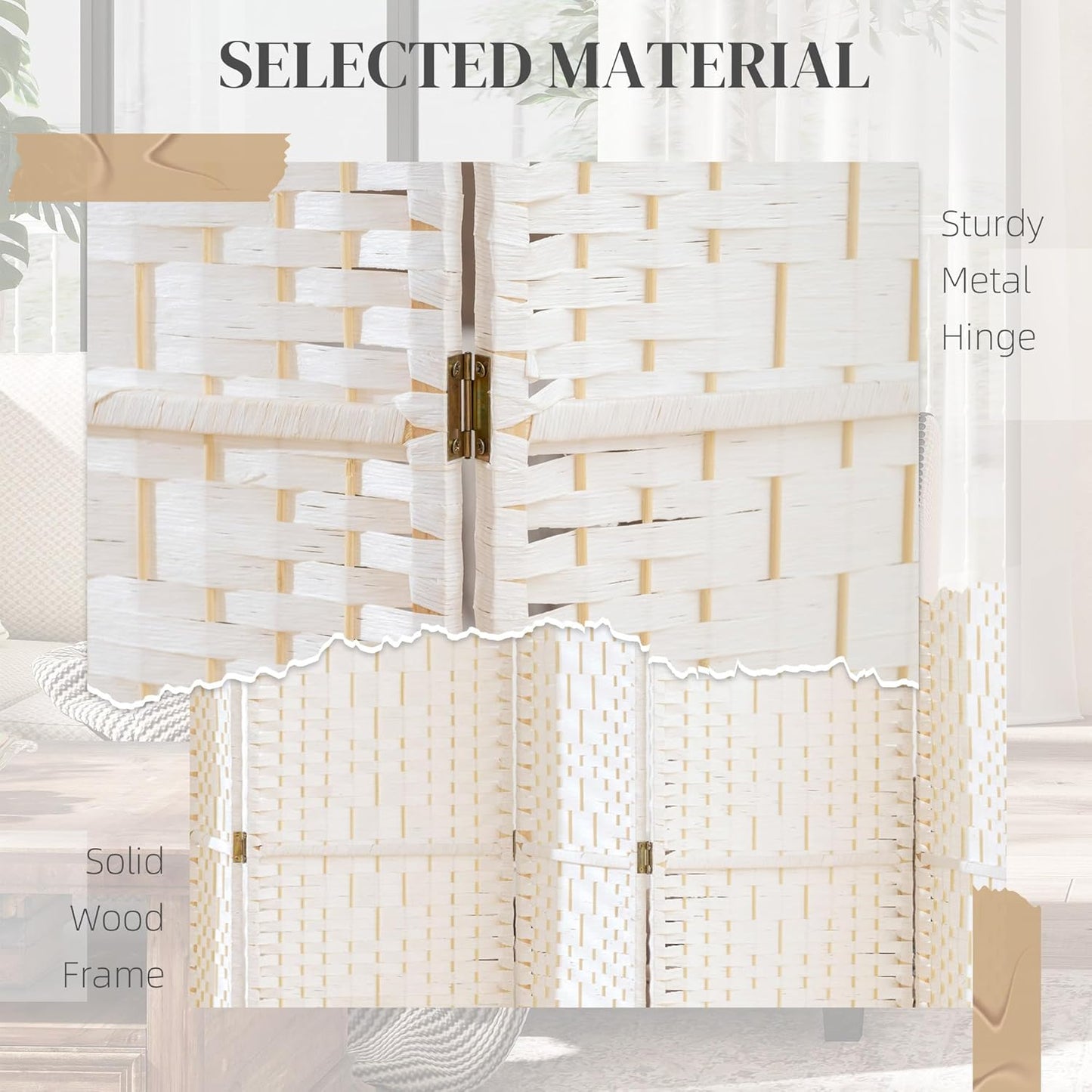 HOMCOM 8 Panel Room Divider, Folding Privacy Screen, 5.6' Room Separator, Wave Fiber Freestanding Partition Wall Divider, White