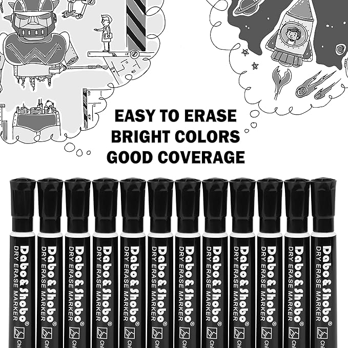 Dabo&Shobo Dry Erase Markers, Bulk Pack Of 72 Count, Low Odor Ink, Chisel Tip, Black Whiteboard Markers Perfect For Writing on Whiteboard, Mirror, Glass For School, Office, Home