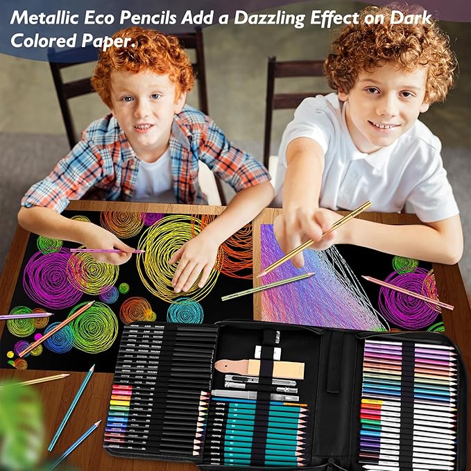 Soucolor 73 Pack Art Supplies Sketching Kit for Adults Kids Teen Gifts, School Supplies, Drawing Sketching Pencils with Sketchbook, Coloring Book, Colored Watercolor Metallic Graphite Charcoal Pencils
