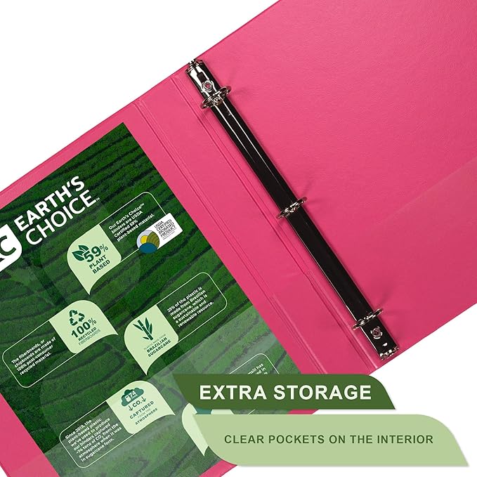 Samsill Plant-Based 1 Inch Durable Round Ring, Made in USA, View Binder, Eco-Friendly, USDA Certified Biobased, Single, Bright Pink