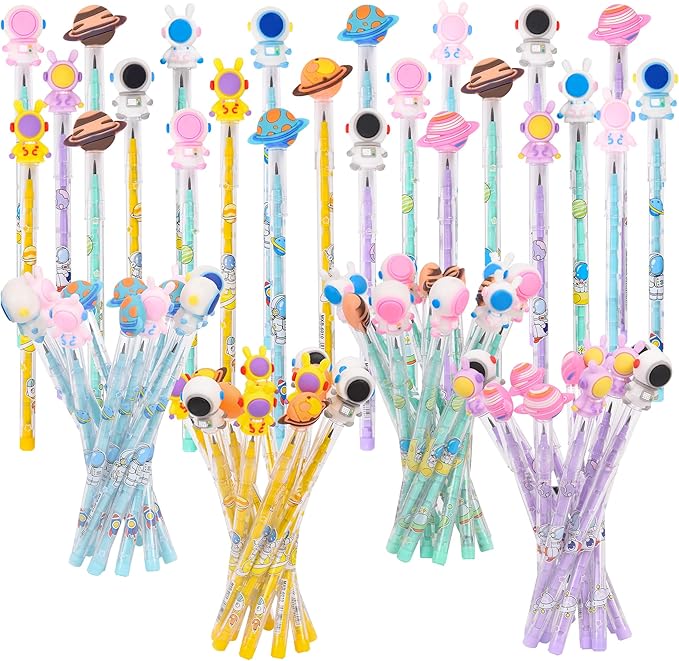 48 Pieces Cute Stackable Pencils for Kids Space Party Favors Translucent Multi Point Push Fun Cool Pencils Gifts for Classroom Rewards.