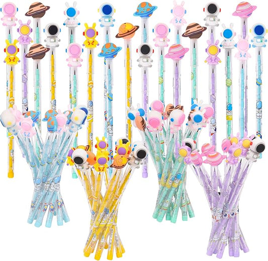 48 Pieces Cute Stackable Pencils for Kids Space Party Favors Translucent Multi Point Push Fun Cool Pencils Gifts for Classroom Rewards.