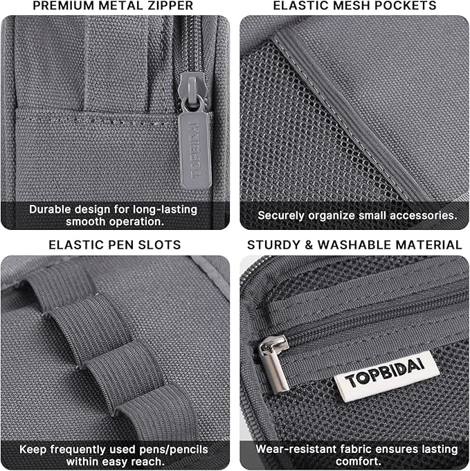 Large Pencil Case Pouch for Boy Men Kids Adults, Big Capacity Canvas Pencil Bag, Office College School Multi Compartment Zipper Stationery Pen Bag (Grey)