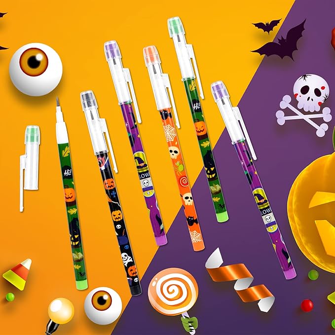Kolewo4ever 48 Pieces Halloween Pencils Translucent Pencil Pop Up Stackable Plastic Pencils Multipoint Non Sharpening Pencil for Halloween Supplies