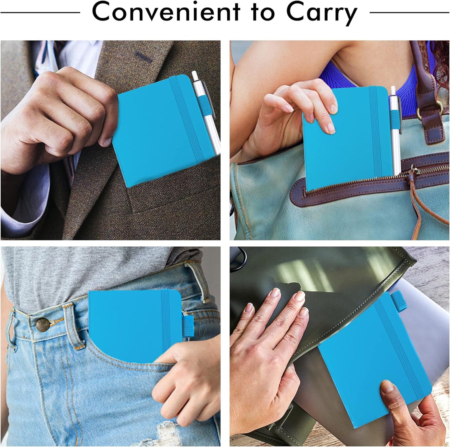 feela 3 Pack Pocket Notebook Journals, Mini Cute Small Journal Notebook Bulk Hardcover College Ruled Notepad with Pen Holder for Office School Supplies, with 3 Black Pens, 3.5”x 5.5”, A6, Teal