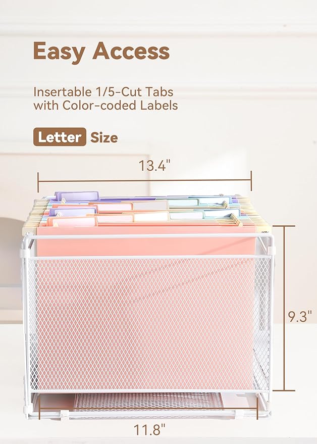Plastic Extra Capacity Hanging File Folders, 2" Pastel Expanding Pocket, Heavy Duty for Filing Cabinet, Insertable 1/5-Cut Tabs, Letter Size - 12 Pack