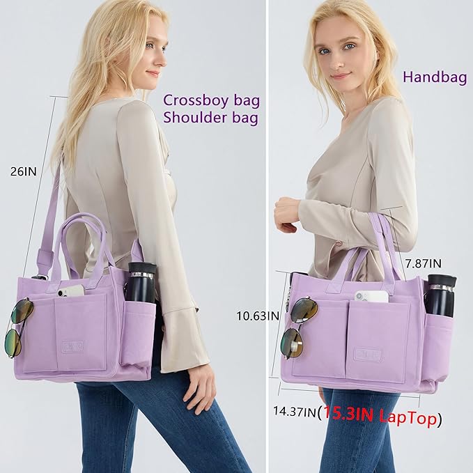Tote Bag for Women With Compartments,Large Canvas Tote Women's Purse Crossbody Bags Work Laptop Book Bag Satchels Handbags