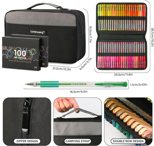 400 Pack Gel Pens for Adult Coloring Books, 200 Colored Gel Pen Include 200 Refills with 40% More Ink,Glitter Gel Pens Set for Coloring Books Drawing Journaling Scrapbook Art Supplies