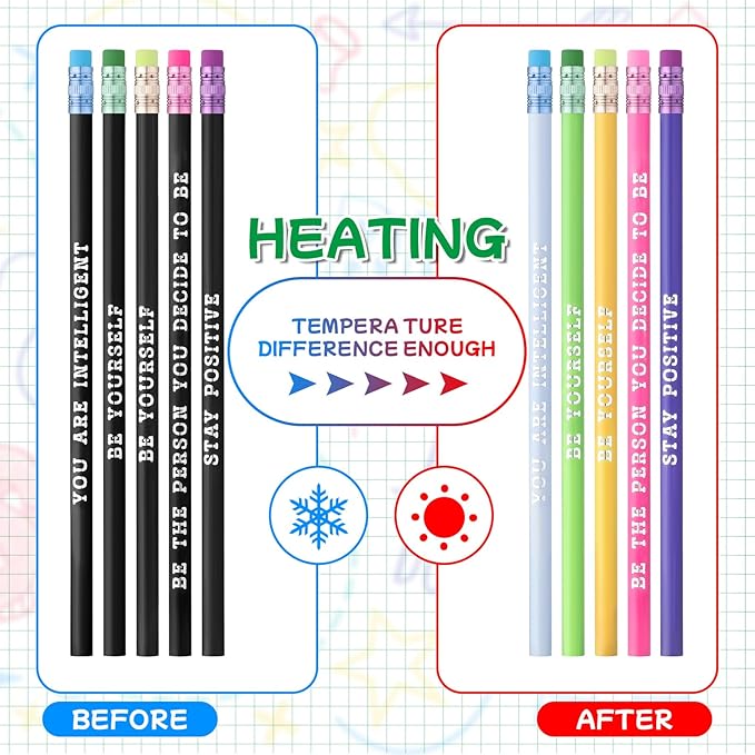 Epakh 100 Pcs Inspirational Pencils Color Changing Pencils Bulk with Eraser HB Wooden Pens Gift for Kids Back to School Gift for Classroom, Student Reward(Bright Colors,Classic Style)