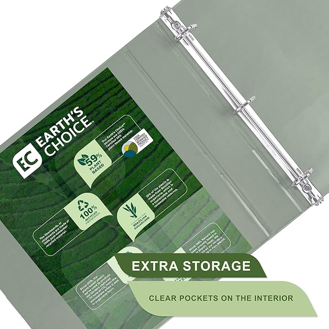 Samsill Plant-Based 1.5 Inch Durable D-Ring, Made in USA, View Binder, Eco-Friendly, USDA Certified Biobased, Single, Dusty Green